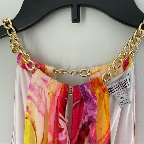 Jennifer Lopez Halter Neck Chain Neck Floral Colorful Sleeveless Summer Dress - Picture 3 of 6